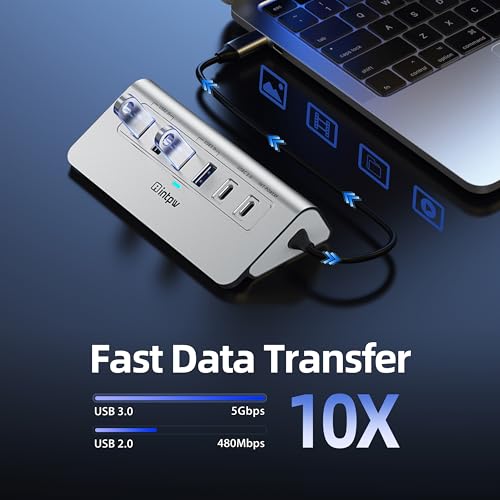 intpw 10-in-1 USB C Hub, P9R Powered USB Hub with 4K HDMI, 3 USB 3.0 5Gbps, PD 100W, 1Gbps Ethernet, SD/TF, Aluminum USB Hub for Laptop, MacBook Pro/Air, iPad Pro, iPhone 17, Dell, HP - color: Silver White, size: 1.64ft