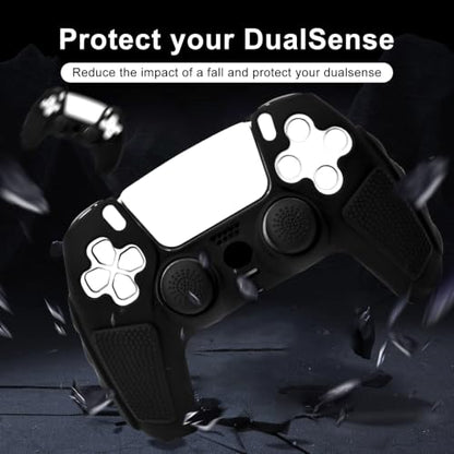 2 Pack Black Anti-Slip PS5 Controller Skin,Soft Thicken Studded Protective Silicone Cover Skin Grips Compatible with PS5/Slim/Pro Controller and 8 PCS Thumb Grips Caps. (2 Pack Black) - color: 2 Pack Black