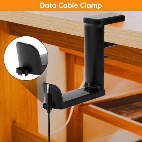 2pcs Under Desk Headphone Hanger Holder Utility Hook 360° Rotating Adjustable Clamp-on Earphone Hook Holder Mount Cable Clip Organizer Fit for PC Gaming Office Headset Hanger Gift (Black) - color: Black
