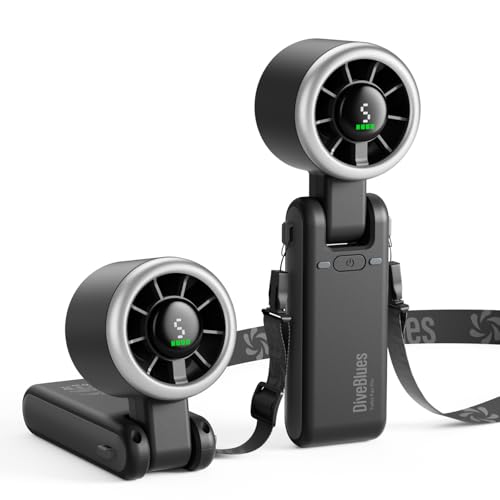 Diveblues Portable Handheld Turbo Fan | 3 IN 1 Hand/Neck/Desk Fan, Up to 12 Working Hours, 5 Gear Wind, Battery Operated, Travel, Working, Outdoor Activities - color: Obsidian black