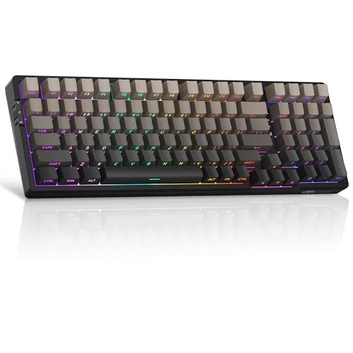 MageGee LIGHT100 Wireless Creamy Keyboard, Gasket Structure Hot Swappable, 2.4G/USB-C/BT5.0 RGB Backlit Mechanical Gaming Keyboard for Win/Mac/PC, 8000mAh Battery, Side Printed PBT Keycap, Black - color: Black/Blue Whale Switch