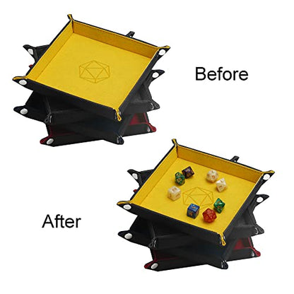 Folding Dice Tray Set, 4 Pieces Felt Dice Tray Holder for DND, RPG, MTG and Other Board Games (Rose Red, Gray, Yellow and Blue)