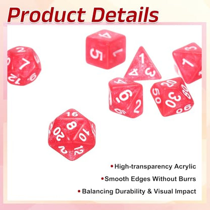 uxcell Polyhedral Dice Set, 7 Pcs Acrylic Dice for Role Playing Table Games Tabletop Gaming Accessories, Sparkling Pink - color: Sparkling Pink