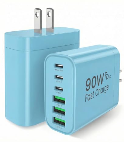 90W GaN USB C Charger Block [2 Pack], 6-Port USB C Wall Charger Fast Charging 45W PD Power Adapter for MacBook Air/iPad Pro/iPhone 17 Pro Max/Samsung Galaxy S24 Ultra/Tabs for Home Travel - color: Blue, size: Two