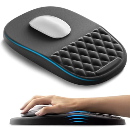 AUEDROT Ergonomic Mouse Pad with Wrist Rest 2 in 1 Mousepad with Wrist Support, Memory Foam Desk Mouse Mat with Massage Nubs & Gel PU Non-Slip Base, Suitable for Office & Gaming, Black