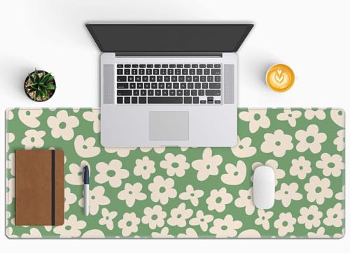 Large Gaming Mouse Pad with Stitched Edges, Green Background Groovy Flowers Desk Mat, Extended XL Keyboard Pad, Non-Slip Rubber Base Desk Pad for Keyboard and Mouse, 31.5X11.8 inch - color: Green Background Groovy Flowers