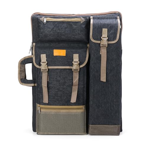 TRANSON Art Portfolio Case Artist Backpack Canvas Bag Large 26” x 19.5” - color: Black