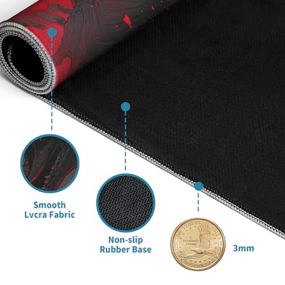 Huge Dragon Mouse Pad Desk Mat XL Extended Large Gaming Desk Pad Mousepad, Red and Black Computer Laptop Keyboard and Mouse Mat, Desktop Protector Mat for Office and Home 31.5x11.8 in - color: A Red-eyed Dragon