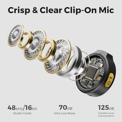 NearStream Wireless Lavalier Microphone for iPhone, Android and PC, AWM25T | Noise Cancellation, Up to 24-Hour Total Battery Life, Lightning and USB-C Plug-and-Play for Vlogging and Interviews