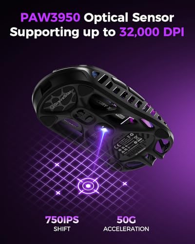 GravaStar Mercury X Pro Wireless Gaming Mouse, Come with 8K Dongle – 32,000 DPI PAW 3950 Sensor, 8,000Hz Polling Rate, Only 49g, Magnesium Alloy Hollow Frame, RGB Lighting, 5 Programmable Buttons - color: Black, style: 8K Polling Rate