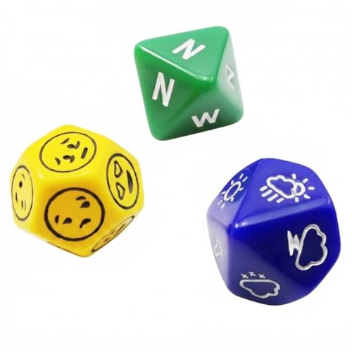 Bescon's Emotion, Weather and Direction Dice Set, 3 Piece Proprietary Polyhedral RPG Dice Set in Blue, Green, Yellow - color: Emotion and Weather 3pcs Set