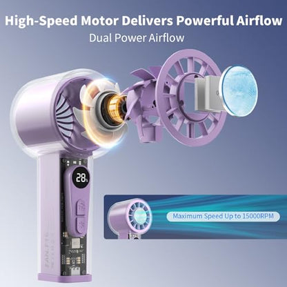 Portable Handheld Fan with Ice Cooler, 5000mAh Battery, 6 Speeds, LED Digital Display, Turbo High Speed Personal Fan, Transparent Design for Travel, Summer, Outdoor, Concerts, Purple - color: Purple