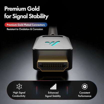 LED HDMI Wozoyo Cable V2.1 with Ethernet, 8k@60Hz, 4K@120Hz UHD Resolution, 16.5 Feet, 48 Gbps transfer Ultra high Speed, HDR/HDR10/Dolby Vision,Dolby Atmos and DTS:X, Compatible with all HDMI Devices - color: Black, size: 16.5 Feet