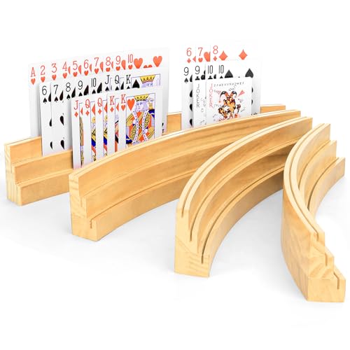 BOBOKA Playing Card Holders for Kids Adults Seniors, Set of 4 Curved Wood Cards Holders for Playing Cards, 3 Tiers, Hands Free Cards Holders for Family Card Game Night, Canasta, Bridge, Poker Parties - color: Natural, size: 4 Pack