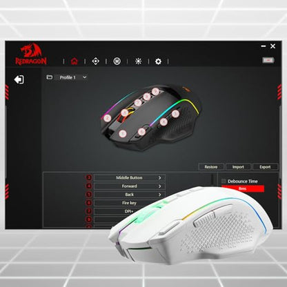 Redragon M991 3-Mode Wireless RGB Gaming Mouse 26000 DPI Remapping Keys | Cable-Free 0 Delay, Smooth Precise Tracking, Rapid-Fire Macro Keybinds, Vibing Backlight, Ergonomic Grip Body Comfort - color: White, style: M991