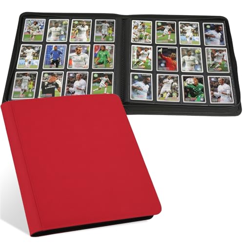 12 Pocket Ringless Side Loading Trading Card Binder, 720 Cards PU Fixed Page Zipper Card Album for TCG Sports Game Cards, Not Fit Top Loaders (Red) - color: 12 Pocket 720 Diamond Red