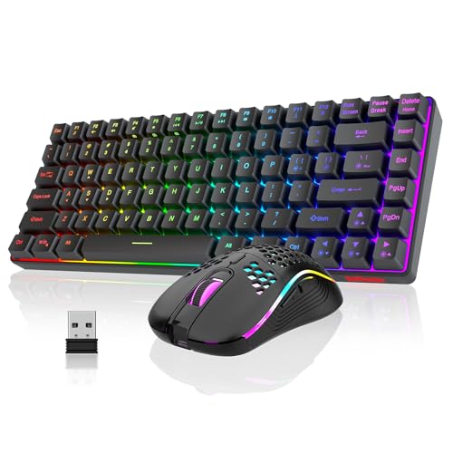 RedThunder K84 Wireless Keyboard and Mouse Combo, Rainbow Backlit Rechargeable Battery, 75% Layout TKL Ultra Compact Gaming Keyboard & Lightweight 3200 DPI Honeycomb Optical Mouse (Black) - color: Black