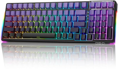 AULA Wireless Mechanical Purple Keyboard, Full Size Gaming Keyboards | Tri-Mode Bluetooth/2.4G/USB-C,8000mAh,RGB Backlit,Programmable 98 PBT Keycaps, Hot Swappable Pre-lubed Reaper Switches - color: Gradient Purple