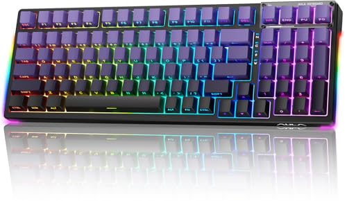 AULA Wireless Mechanical Purple Keyboard, Full Size Gaming Keyboards | Tri-Mode Bluetooth/2.4G/USB-C,8000mAh,RGB Backlit,Programmable 98 PBT Keycaps, Hot Swappable Pre-lubed Reaper Switches - color: Gradient Purple