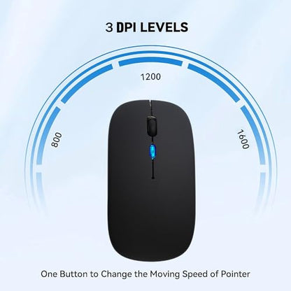 WREANU Wireless Bluetooth Mouse Rechargeable Laptop Mice with LED Lights Silent Slim Use(BT5.2 and 2.4G Portable USB Receiver)Dual Mode Computer Mouse for Laptop/iPad/Tablet/Apple/Computer/Mac(Silver) - color: Silver Wireless Bluetooth Mouse