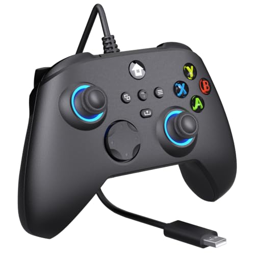 YUYIU Wired RGB Controller for Xbox One, Xbox Series X|S, PC, Steam, iOS | Wired Gaming Controller with Hall Effect Joystick/Trigger, Macro, Turbo, 3.5mm Audio Jack, Vibration (Phantom Black, 7.2FT)