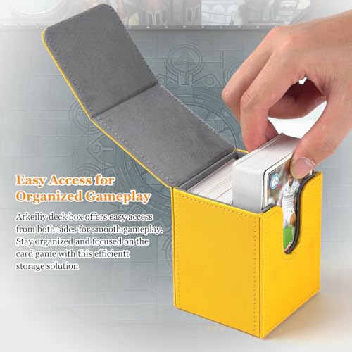 Arkeiliy Card Deck Box, 110+ Storage MTG Deck Box with 50 Pcs Card Sleeve, Collectible Trading Card Cases for Magic Commander and More (Yellow) - color: Yellow