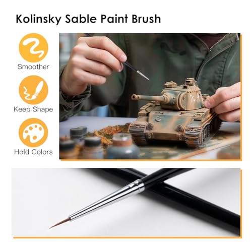 Kolinsky Sable Miniature Paint Brushes - Professional Artist Brush Size 000, Small Fine Detail Paint Brush Set for Mini Paints, Paint by Number, Figurine - size: 000