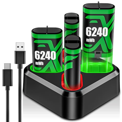 for Xbox Controller Battery Pack for Xbox oneS|X/Xbox Elite/Xbox Series X|S | for xbox controller battery pack Rechargeable, 4x6240mWh Batteries Pack for Xbox Accessories Kits, for Xbox battery charger - color: 4*6240mWh Battery Pack