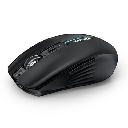 RAPIQUE Bluetooth Wireless Mouse - (BT1/BT2+USB) Tri-Mode High Performance, Rechargeable, Quiet Click, Multi-Device Compatibility for Laptop, Computer, MacBook, Tablet, PC (Black) | 3-Device Switching, USB-C Rechargeable, Quiet Clicks, 800/1200/1600 DPI,
