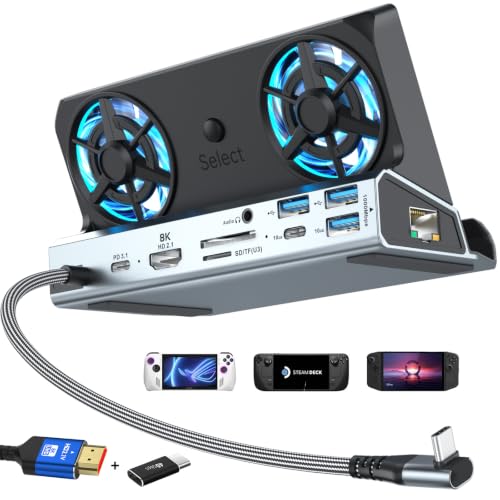 YCE Dual Fan Steam Deck Dock Multi-Port Docking Station for Handheld Gamers (8K-12-in-1) - color: 8K-12-in-1