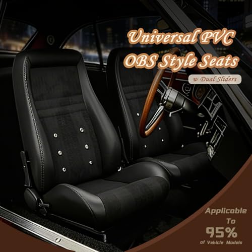 2 Pcs Adjustable Universal Racing Seats with Double Sliders, Reclinable Bucket Seats, 1 Pair of Sport Seats for Vehicles (OBS SUEDE BLACK) - color: OBS SUEDE BLACK