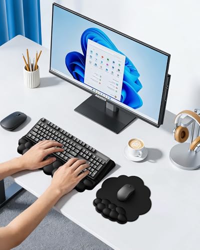 Cloud Wrist Rest for Keyboard and Mouse, Keyboard Riser Pad for Desktop | PU Leather, Non-slip, Ergonomic Angle Adjustable Arm Rest, Soft Wrist Support, Waterproof - color: Black
