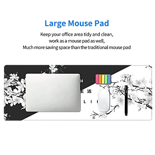 Black White Cherry Blossom Mouse Pad Japanese Sakura Death Life Extended Desk Mat 80X30 cm Non-Slip Rubber Base Stitched Edge Large XL Playmat for Gaming Laptop Computer PC Desktop,31.5×11.8 Inch - color: Black White, size: 31.5 x 11.8 inches