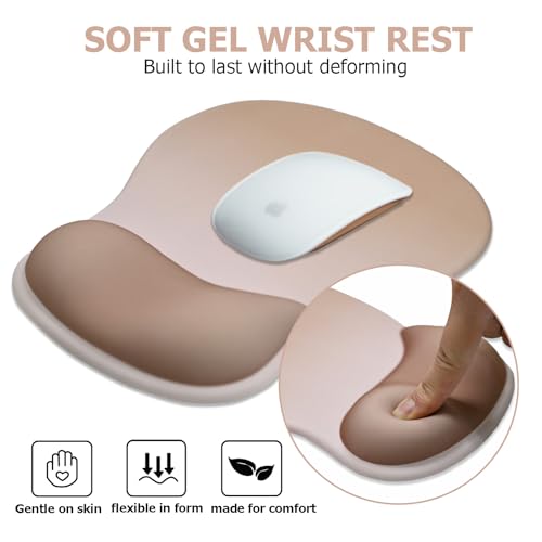 Gel Mouse Pad with Wrist Rest, Ergonomic Office Keyboard Wrist Rest, Brown | Mousepad with Wrist Support, Pain Relief, Computer Mouse Pad with Non-Slip PU Base, Desk Accessories Mat for Office & Gaming - color: Mocha Sand