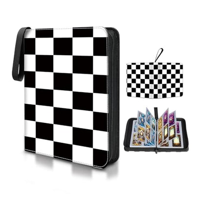 AXUASSILD 4 Pocket Card Binder, Premium Trading Card Holder Fits 400 Cards With 50 Removable Sleeves, Cute Portable Collection Card Ablum Holder Black White Checkerboard - color: Black White Checkerboard