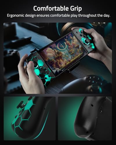 FUNLAB Switch Joypad Controller for Nintendo Joycon Replacement, Hall Effect Switch Handheld Controller Customizable, Luminous Ergonomic Switch One-Piece Controllers with 7 LED Colors/Mapping/Turbo - color: Black-Honeycomb Pattern