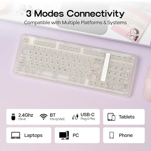 KiiBoom Phantom98 Lite 96% Wireless Mechanical Gaming Keyboard, VIA Programmable, Creamy Keyboard with Gasket, 8000mAh Battery, Hot Swap, RGB Backlits, NKRO for Win/Mac (Clear, Mossy Silent Switch) - color: Clear, size: Mossy Silent Switch
