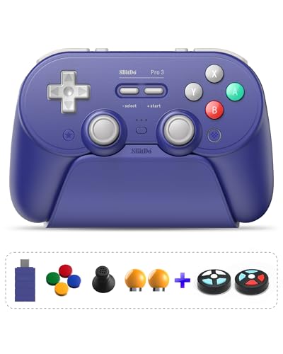 8Bitdo Pro 3 Bluetooth Controller (Purple) - TMR Joysticks | For Switch/Switch 2, Windows/Apple/Android, Swappable ABXY Buttons, Pro Back Buttons, Hall Effect Triggers, Charging Dock - color: Purple, size: Pro 3