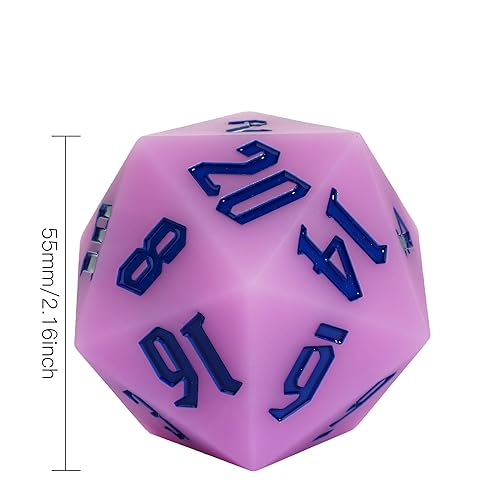 55mm Silicone D20 DND Dice, Large D20 Single 20 Sided Dice | Glow-in-the-Dark D20 Giant Dice with Gift Box for Dungeons and Dragons RPG Bar Pub Club Party Games (Purple/Blue) - color: Purple/Blue