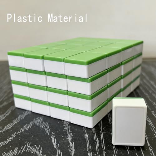 65 Tiles 30mm Seaside Game Blocks, Vita Game, Tiles Escape Game for Kids in ABS Plastic Material Set with 4 DIY Stickers Plastic Mahjong Style, Simple Packaging (Green) - color: Green