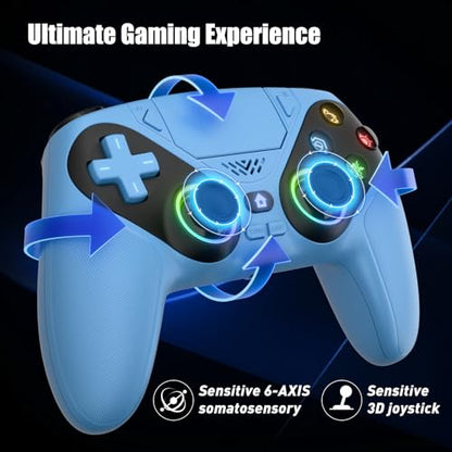 Xexvyrin LED Wireless Controller for PS5, Compatible with PS5 Pro/Slim/PC, Dual Vibration, Macro/Turbo Function, 3.5mm Audio Jack,1000mAh Battery, 6-Axis Motion Control Gamepad with Speaker（Black） (blue) - color: Blue