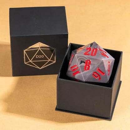 55mm 20 Sided DND Dice, Giant D20 D&D Polyhedral Dice Large D20 with Die Gift Box for D&D,RPG Table Games (Black with White/Red Number) - color: Black With White/Red Number