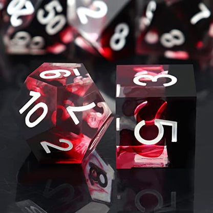 Haxtec Sharp Edge DND Dice Set Red Blood Swirls Resin Dice D&D Dice with Dice Case for RPG Role Playing Games Compatible with Dungeons and Dragons Gift-White Ink - color: Black Red