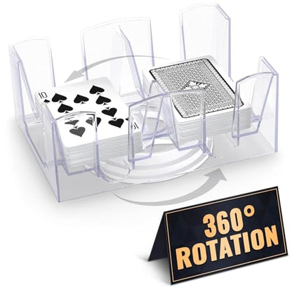 Playing Cards Holder Rotating 360° – Compact Plastic Playing Card Tray for Easy Access 6 Decks with Smooth Rotation | Organizes Multiple Decks for Canasta, Poker & More, Durable with Smooth Rotation - size: 6 Decks