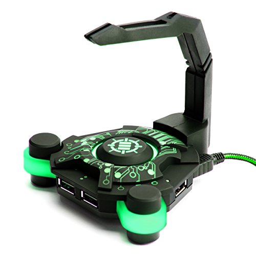 ENHANCE LED Gaming Mouse Bungee Cord Holder with 4-Port USB Hub - Green Lighting - Cable Management & Increased Accuracy for Pro eSports & Competitive Games