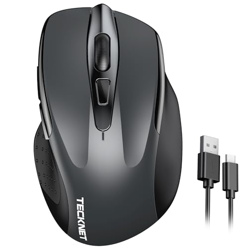 TECKNET Wireless Mouse Rechargeable, 2.4G USB-A Silent Mouse, Quiet Click, 6 Adjustable 4800 DPI, Cordless Computer Mice, Ergonomic Mice for Laptop, 6 Buttons for Chromebook, Ergo Grip - Grey - color: Grey