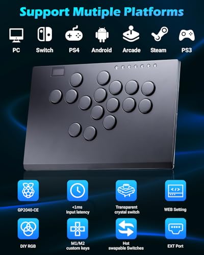 Sehawei Haute42 M Ultra Leverless Arcade Controller - Tournament-Ready Premium Aluminum Arcade Stick with Lock Switch,Custom RGB Lighting & Hot-Swappable Low-Profile Switches for PC/Ps3/Ps4/Switch/Steam - color: M Ultra Black