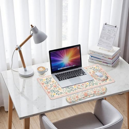 Boho Mandala Desk Mat Set Retro Floral Art Large Mouse Pad with Wrist Rest 4in1 Desk Mat for Desktop Ergonomic Keyboard Wrist Support Anti-Slip Computer Ergonomic Mouse Pad Home Office Gaming - color: Boho Mandala