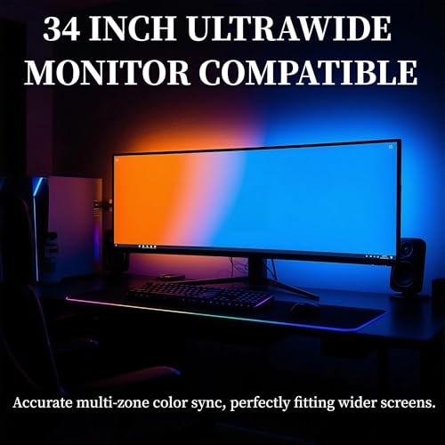 RGB Monitor Backlight for 34 Inch Ultrawide Monitors (21:9), Screen Sync Ambient Lighting Kit with Dual USB Power, Music Mode, Dynamic Gaming Lights for Curved Screens (4 Sides - 34 inch) - size: 4 Sides - 34 inch