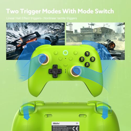8Bitdo Ultimate 2 Wireless 2.4G Controller (Green) | For Windows PC, Apple, Steam & Android, TMR Joystick, Star-Ring RGB Lights, Adjustable Trigger Locks, Charging Dock Included - color: Green